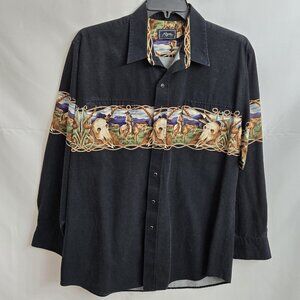 Roper Shirt Men XL Black Pearl Snap Western Cowboy Rodeo Desert Horse Vintage